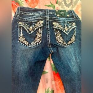 Miss Me Blue Boot Cut Jeans with Rhinestone Embellishments